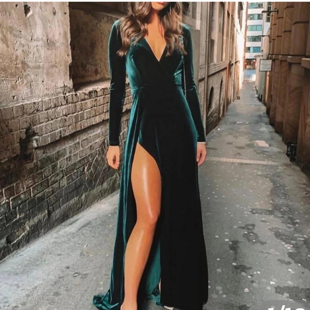 Long Velvet Green Dress